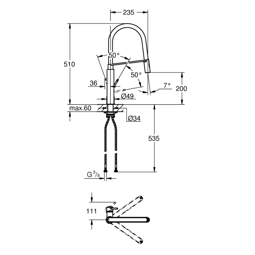GROHE 31491DC0 - CONCETTO DN 15 mosogató csaptelep, nemesacél