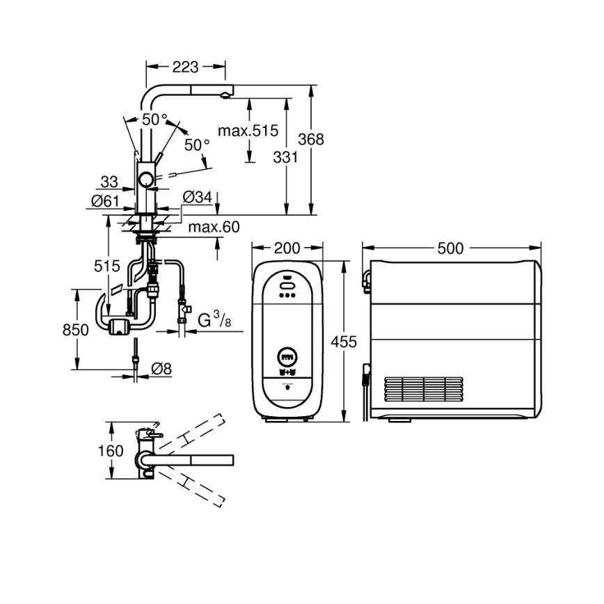 GROHE 31539000 - BLUE HOME mosogató csaptelep, L alakú kifolyó, fényes króm