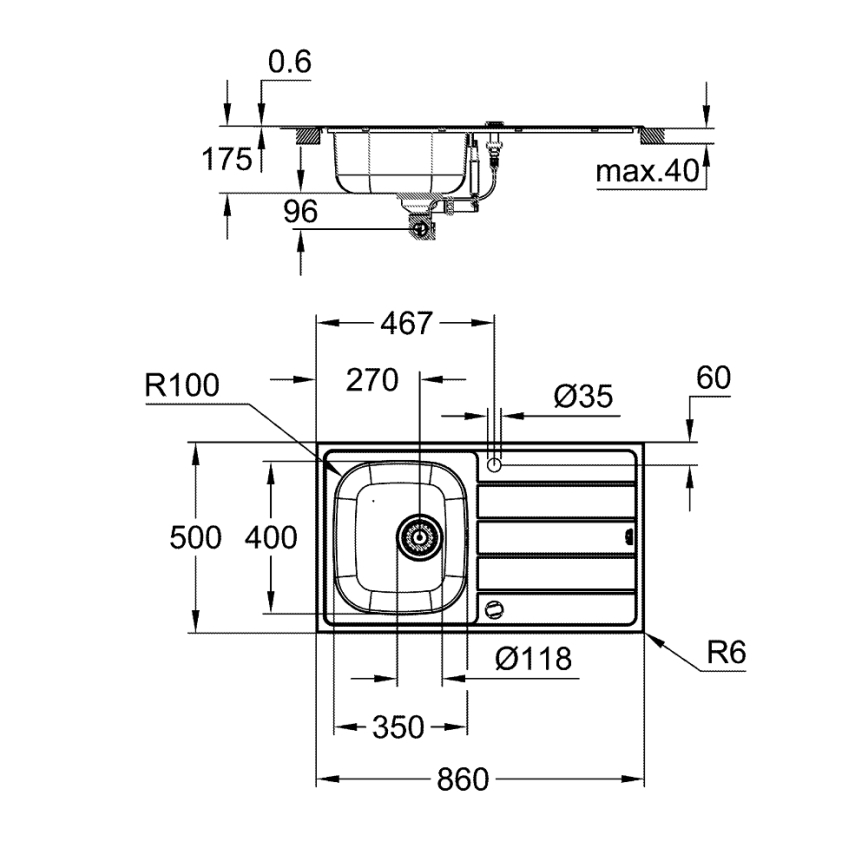 GROHE 31552SD1 - K200 mosogató, 860 x 500 mm, rozsdamentes acél