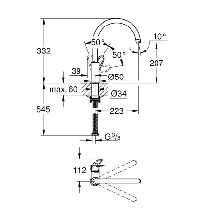 GROHE 31555001 - Mosogató csaptelep START FLOW 332 mm fényes króm