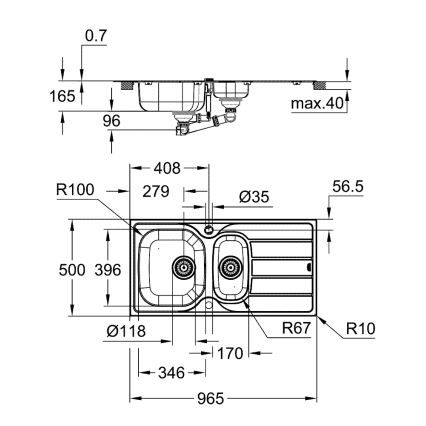 GROHE 31564SD1 - K200 mosogató 965 × 500 mm rozsdamentes acél