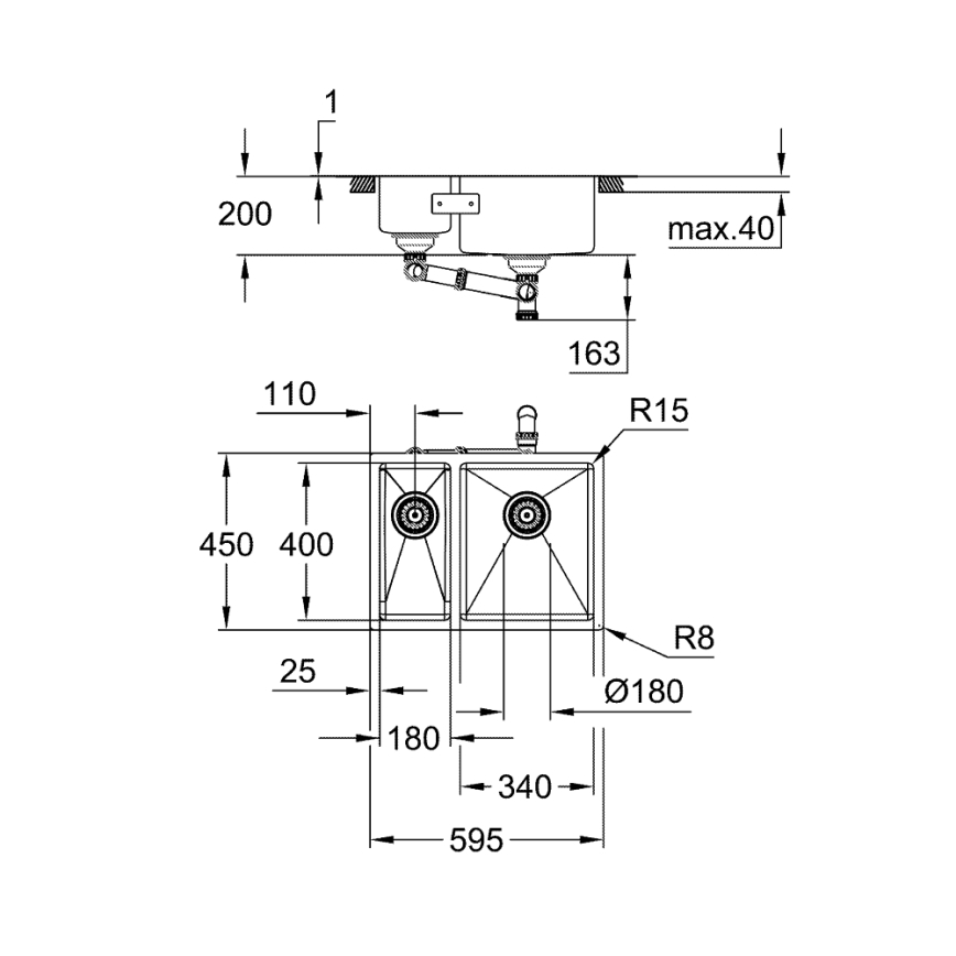 GROHE 31576SD1 - Konyhai mosogató K700U 595 × 450 mm rozsdamentes acél