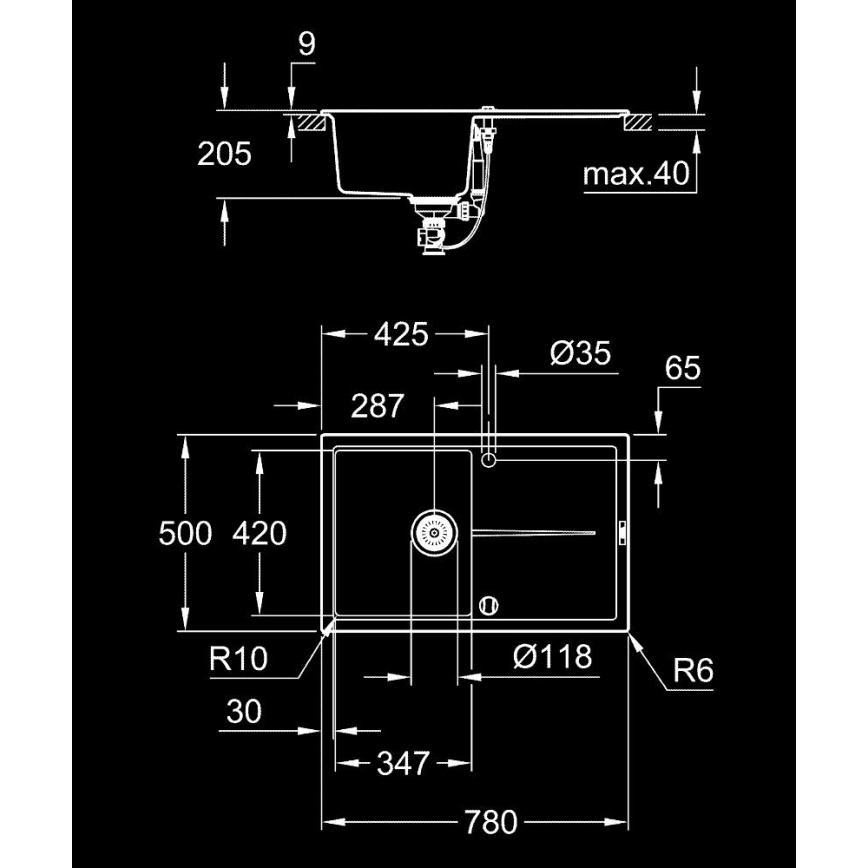 GROHE 31639AP0 - K400 kompozit mosogató 780 × 500 mm fekete