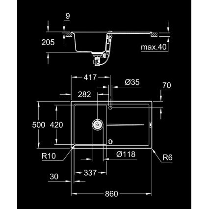 GROHE 31640AP0 - K400 kompozit mosogató 860 × 500 mm fekete