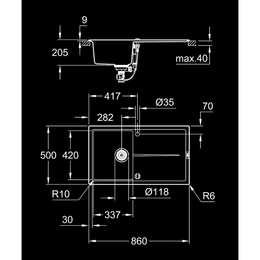 GROHE 31640AP0 - K400 kompozit mosogató 860 × 500 mm fekete