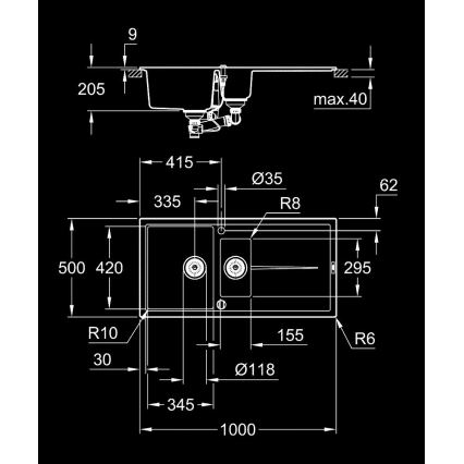 GROHE 31642AP0 - K400 kompozit mosogató 1000 × 500 mm fekete