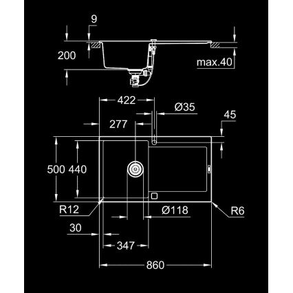 GROHE 31644AP0 - K500 kompozit gránit mosogató, 860 × 500 mm, fekete
