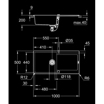 GROHE 31645AP0 - K500 kompozit mosogató 1000 × 500 mm fekete