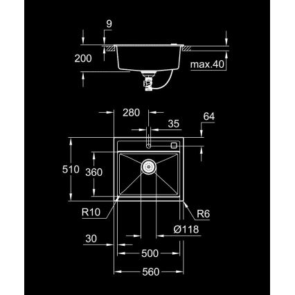 GROHE 31651AP0 - K700 kompozit mosogató, 560 × 510 mm, fekete