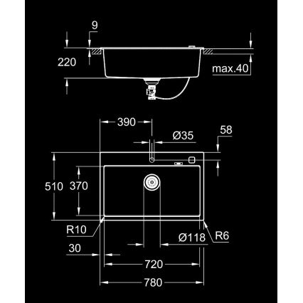 GROHE 31652AP0 - Kompozit mosogató K700 780 × 510 mm fekete