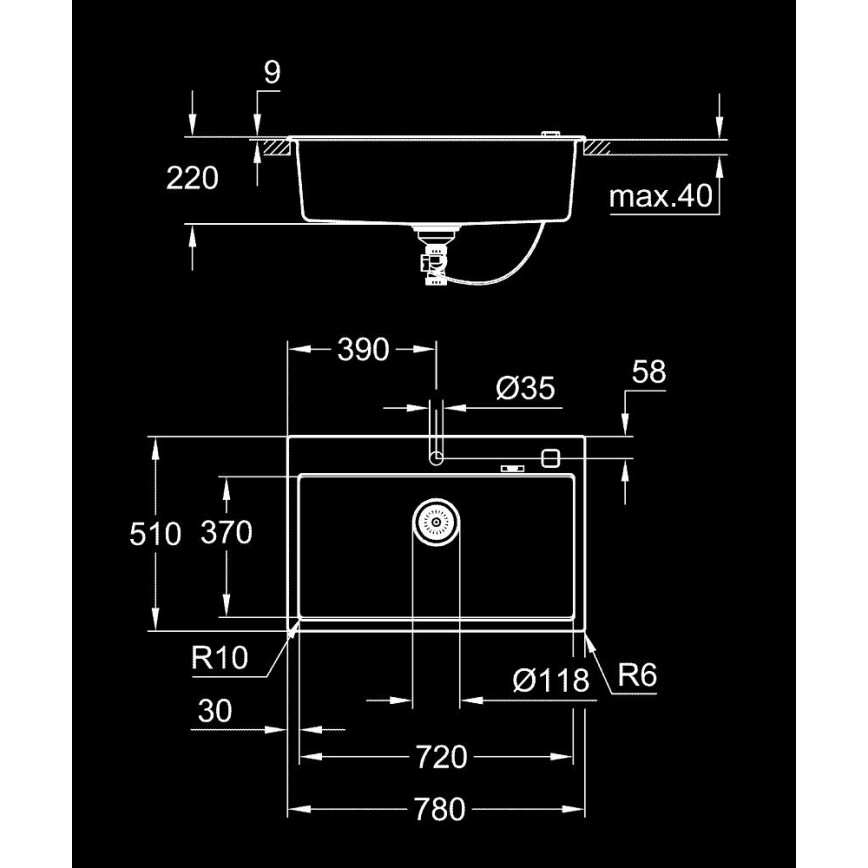 GROHE 31652AP0 - Kompozit mosogató K700 780 × 510 mm fekete