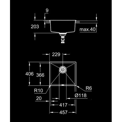 GROHE 31653AP0 - K700U kompozit mosogató, 457 × 406 mm, fekete