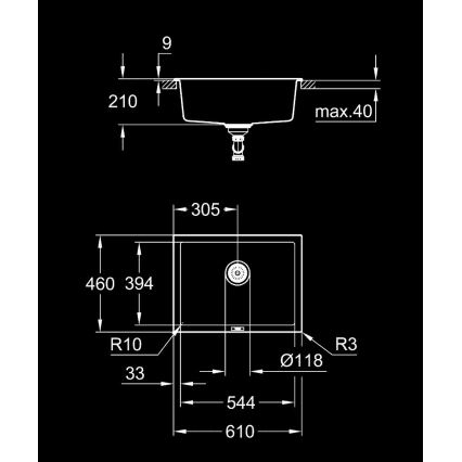 GROHE 31655AP0 - K700U kompozit mosogató, 610 × 460 mm, fekete
