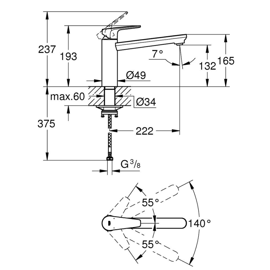 GROHE 31693000 - BAUEDGE mosogató csaptelep, 193 mm, fényes króm