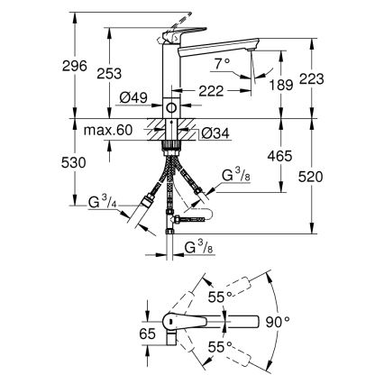 GROHE 31696000 - BAUEDGE mosogatócsaptelep, fényes króm