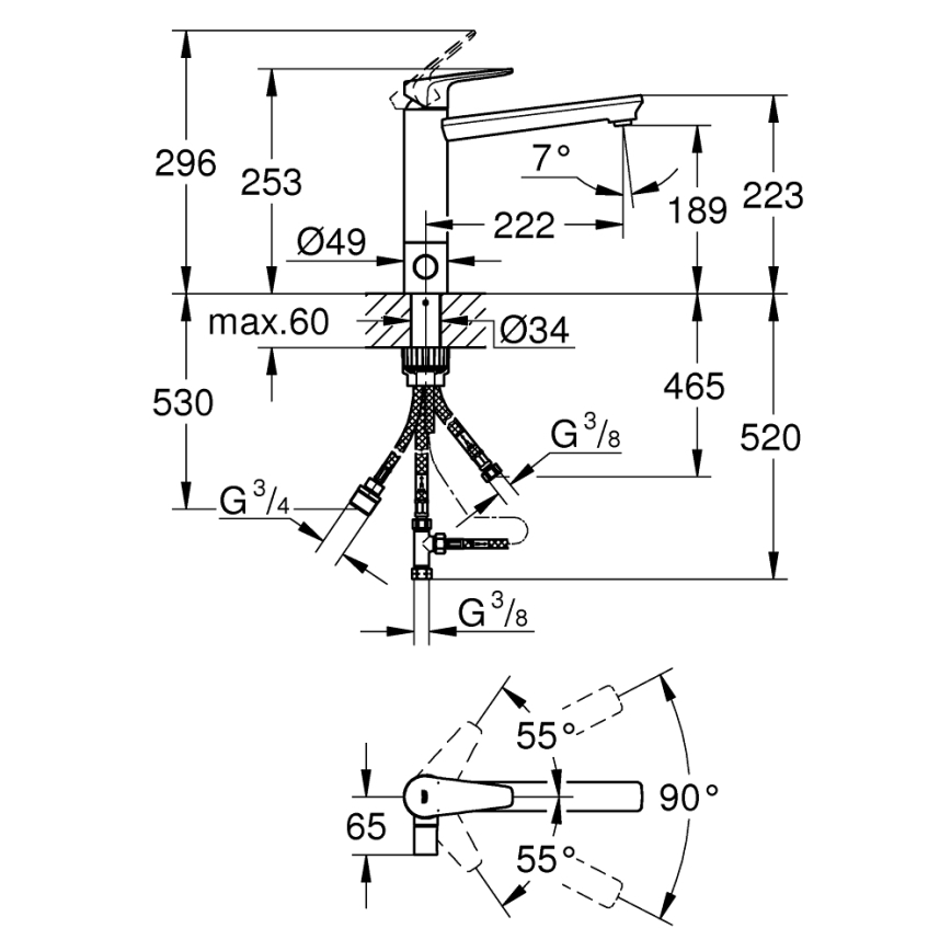 GROHE 31696000 - BAUEDGE mosogatócsaptelep, fényes króm