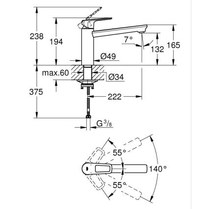 GROHE 31706000 - BAULOOP mosogatócsaptelep, fényes króm