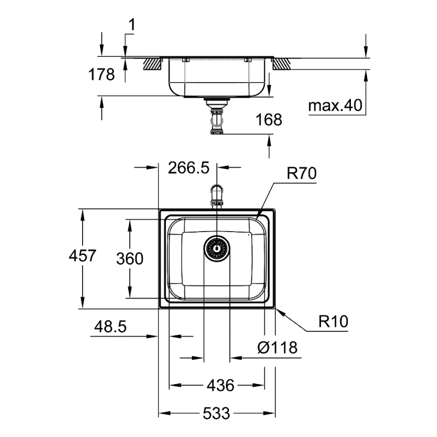 GROHE 31719SD0 - K200 konyhai mosogató 533 × 457 mm, rozsdamentes acél