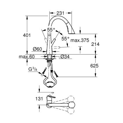 GROHE 32294002 - ZEDRA 401 mm mosogató csaptelep, fényes króm
