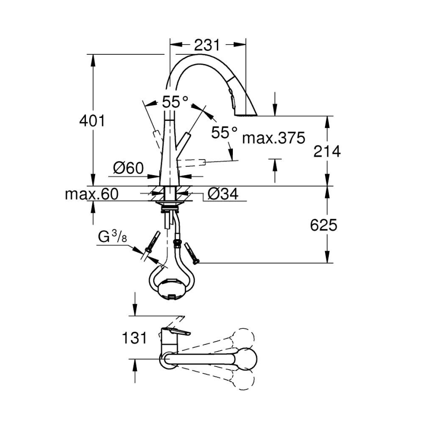 GROHE 32294002 - ZEDRA 401 mm mosogató csaptelep, fényes króm