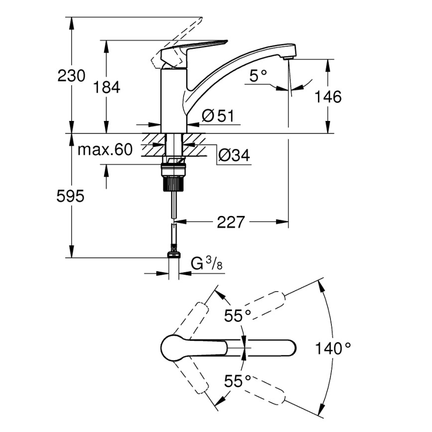 GROHE 324412432 - mosogató csaptelep START 184 mm fekete