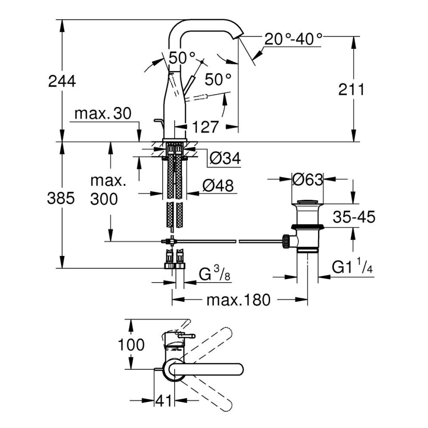 GROHE 32628AL1 - ESSENCE mosdócsaptelep, L-es méret, antracit