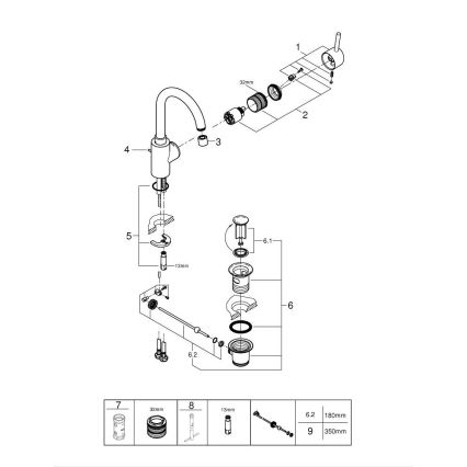 GROHE 32629002 - CONCETTO mosdócsaptelep L méret, fényes króm