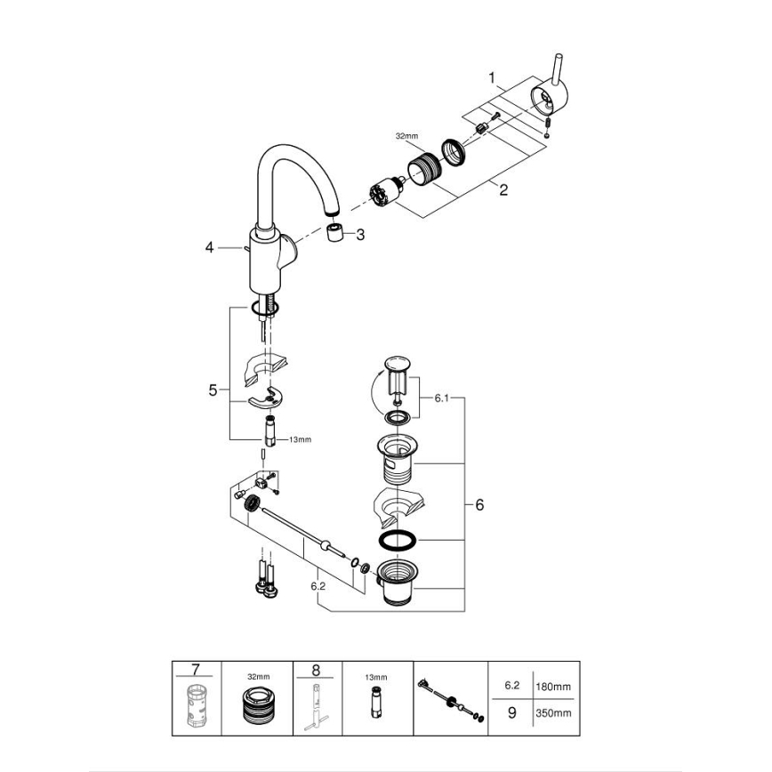 GROHE 32629002 - CONCETTO mosdócsaptelep L méret, fényes króm