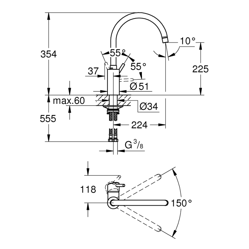 GROHE 32661003 - CONCETTO mosogató csaptelep, fényes króm
