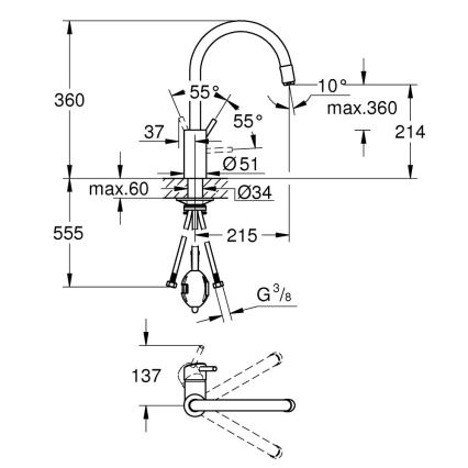 GROHE 32663003 - CONCETTO 360 mm-es mosogatócsaptelep, fényes króm