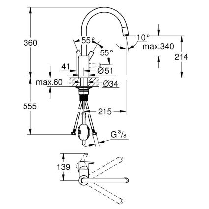 GROHE 32671002 - FEEL mosogató csaptelep, fényes króm