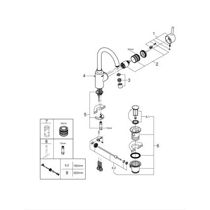 GROHE 32723001 - FEEL mosdócsaptelep, L méret, fényes króm