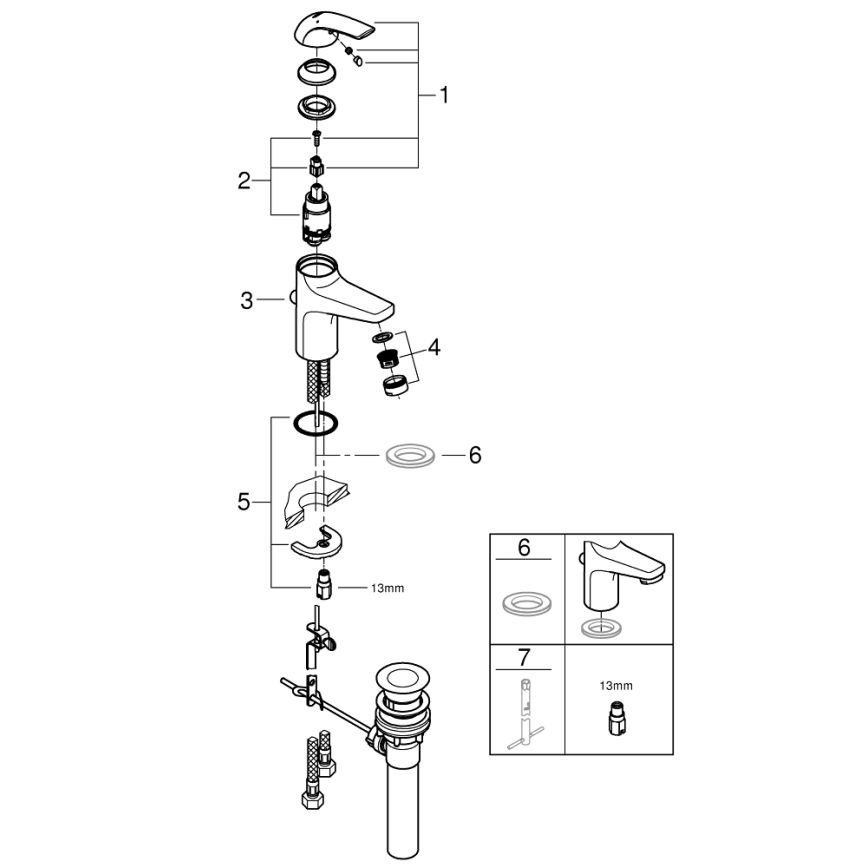 GROHE 32805000 - Mosdócsaptelep BAUCURVE DN 15 fényes króm