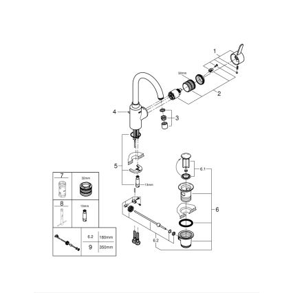 GROHE 32830001 - EUROSMART COSMOPOLITAN mosdócsaptelep, L méret, króm