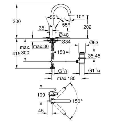 GROHE 32830001 - EUROSMART COSMOPOLITAN mosdócsaptelep, L méret, króm