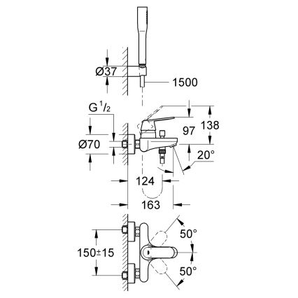 GROHE 32832000 - EUROSMART COSMOPOLITAN kádcsaptelep-szett, fényes króm