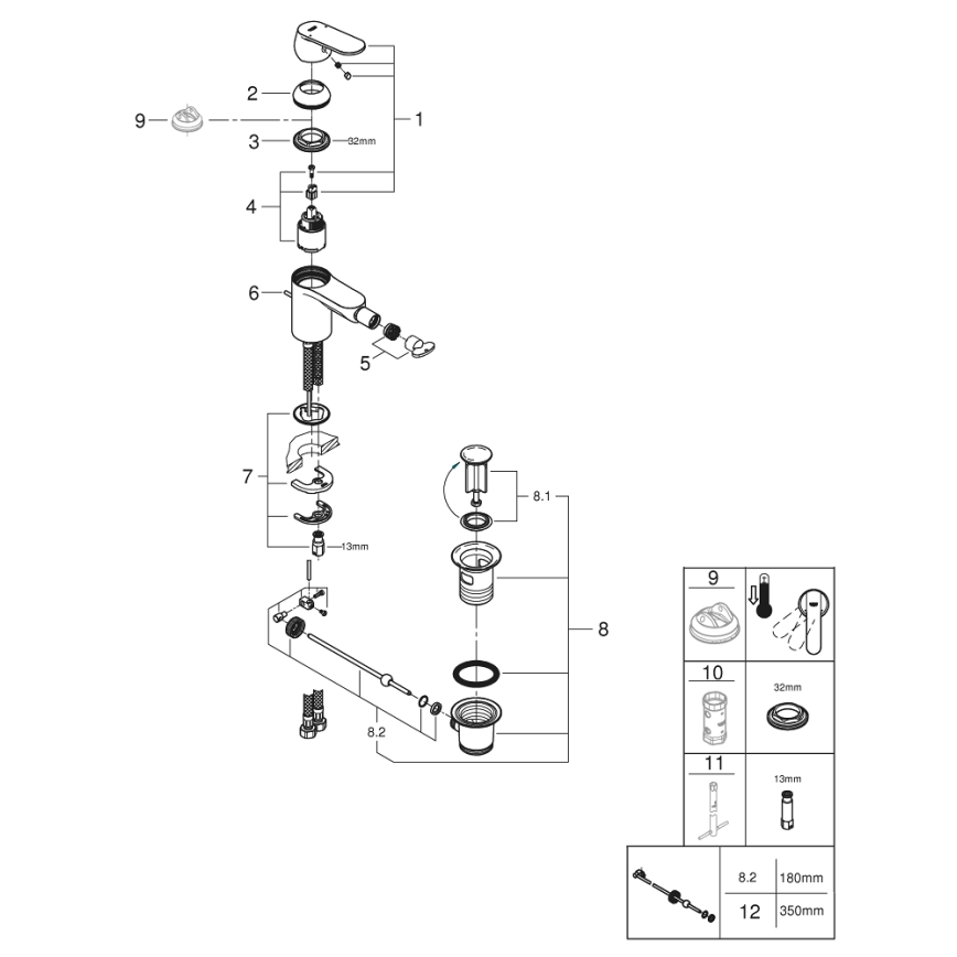 GROHE 32839000 - Bidé csaptelep EUROSMART COSMOPOLITAN, S méret, fényes króm