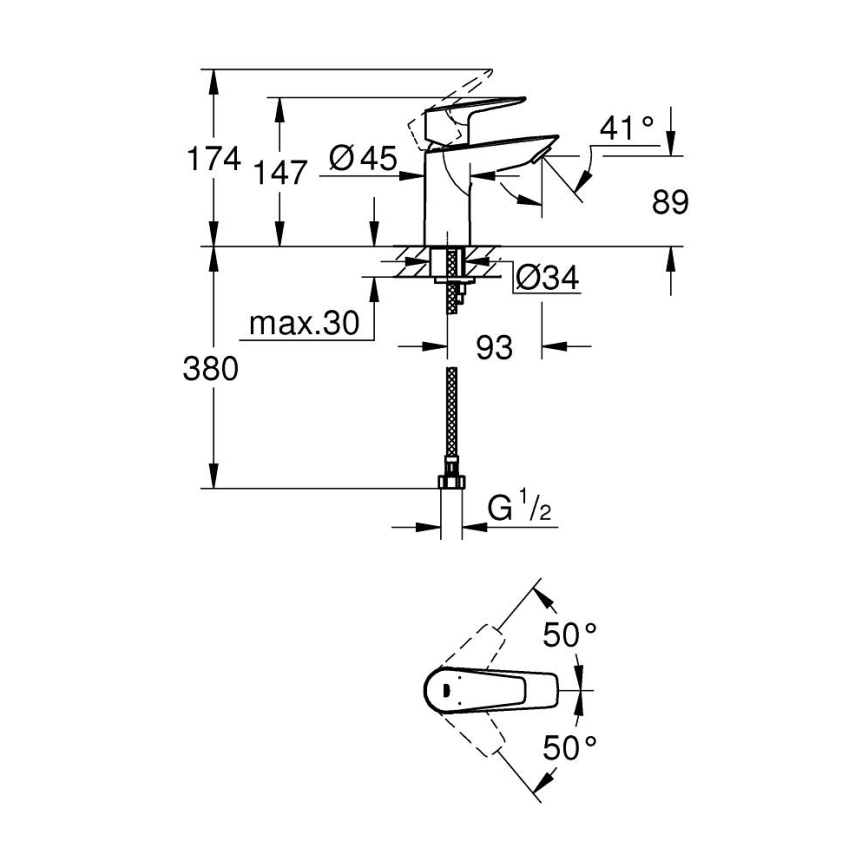 GROHE 32858001 - BAUEDGE mosdócsaptelep 147 mm, fényes króm
