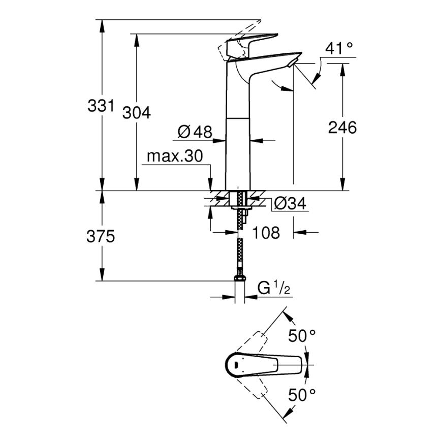 GROHE 32860001 - BAUEDGE 304 mm mosdócsaptelep, fényes króm