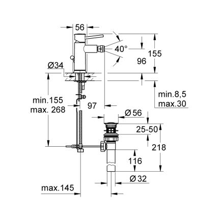 GROHE 32864000 - BAUCLASSIC bidécsaptelep, fényes króm