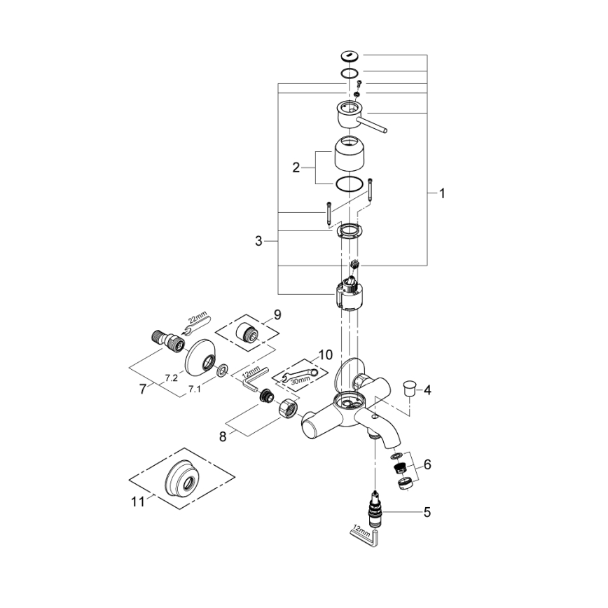 GROHE 32865000 - BAUCLASSIC DN 15 kádcsaptelep, fényes króm