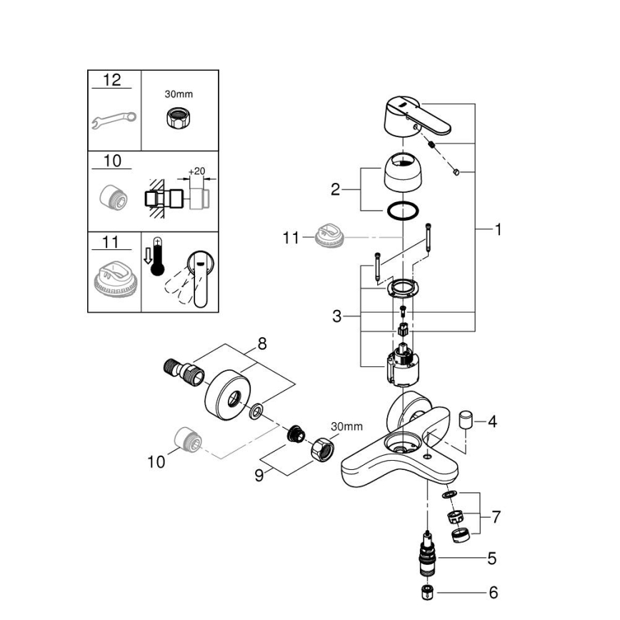 GROHE 32887000 - Kádcsaptelep GET DN 15, fényes króm