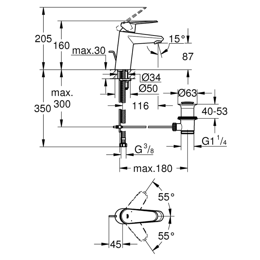 GROHE 3319020E - EURODISC COSMOPOLITAN mosdócsaptelep, S méret, króm