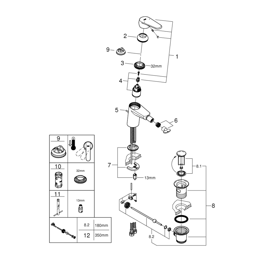 GROHE 33244002 - Bidé csaptelep EURODISC COSMOPOLITAN DN 15, fényes króm
