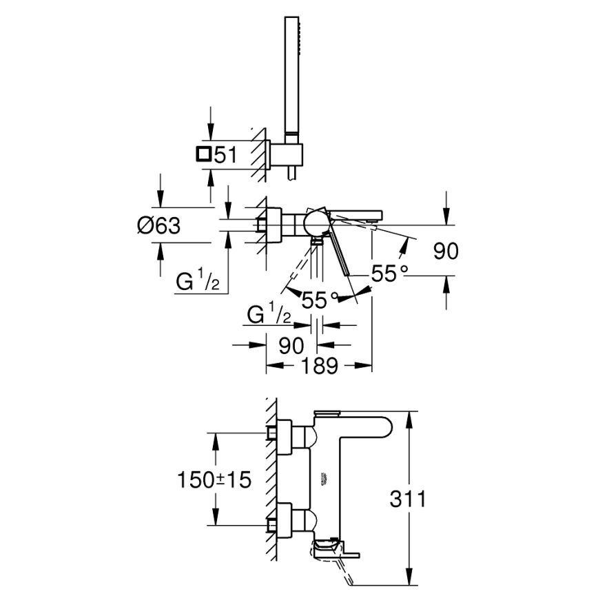 GROHE 33547003 - PLUS fürdőkád csaptelep készlet, fényes króm