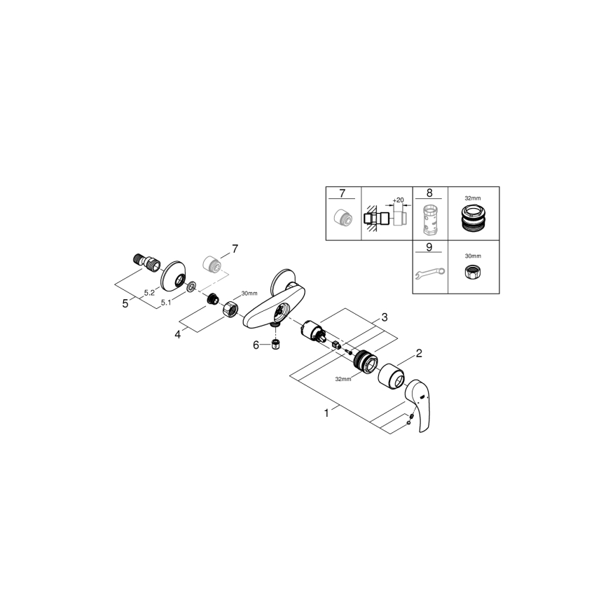 GROHE 33555002 - EUROSMART zuhanycsaptelep DN 15 fényes króm