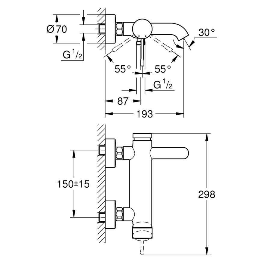 GROHE 33624DL1 - ESSENCE kádcsaptelep 193 mm, szálcsiszolt réz