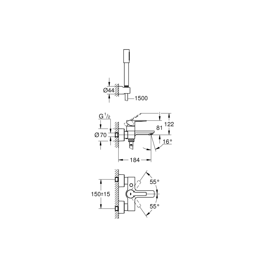GROHE 33850001 - LINEARE kádcsaptelep DN 15, fényes króm
