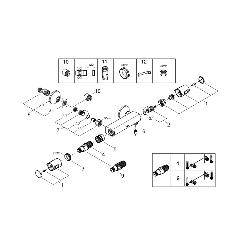 GROHE 34229002 - PRECISION TREND DN 15 termosztátos zuhanycsaptelep króm kivitel