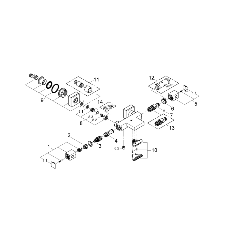 GROHE 34497000 - GROHTHERM CUBE termosztátos kádcsaptelep DN 15, fényes króm